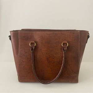 Patricia Nash World Map Atlas Leather Gusset Satchel Bag Crossbody Travel S11